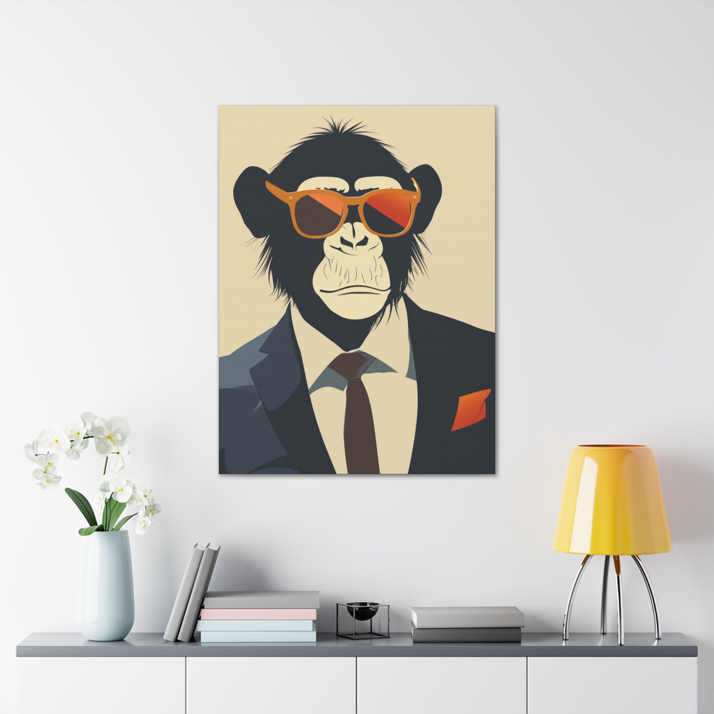 Ape Wearing Suite and Sunglasses Digital Illustration Canvas Gallery Wraps