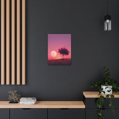 Tree in a Purple Sunset Digital Illustration Canvas Gallery Wraps