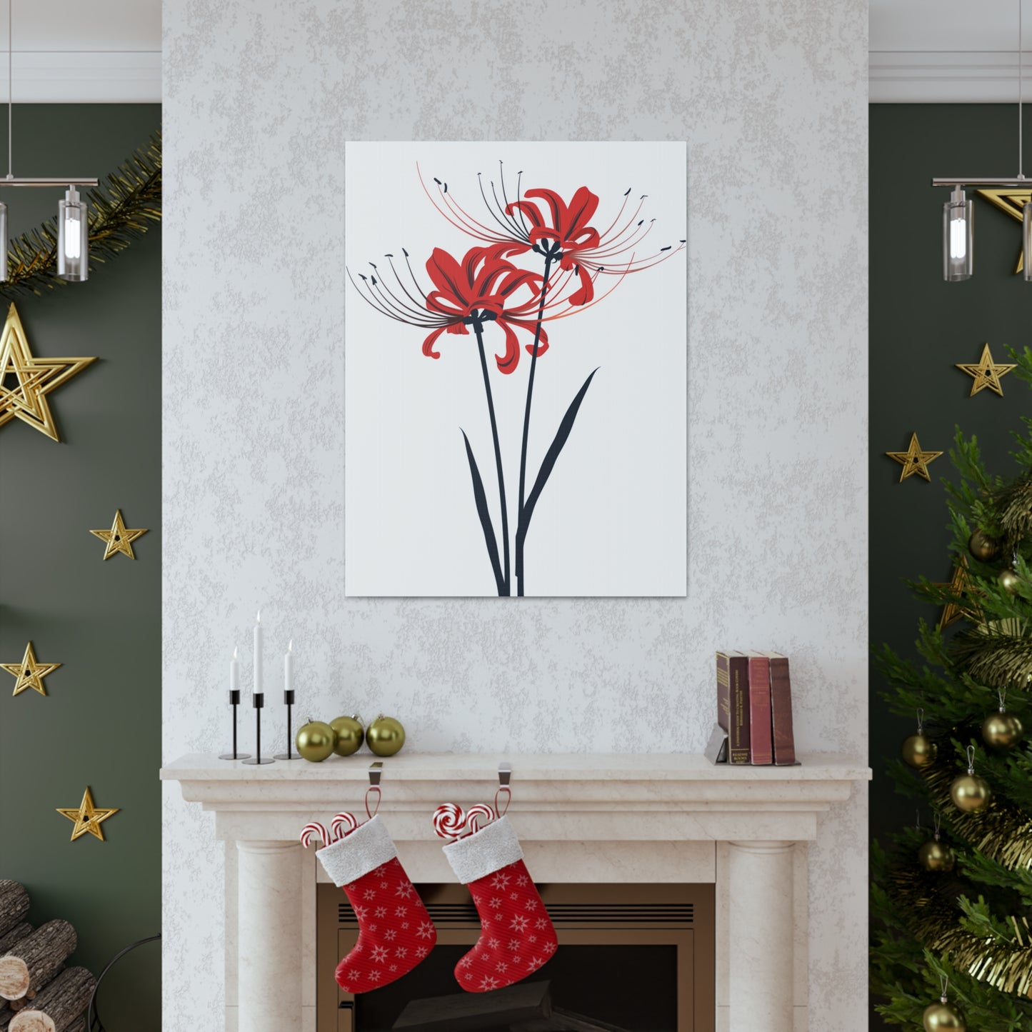 Red Spider Lily Flower Digital Illustration Canvas Gallery Wraps