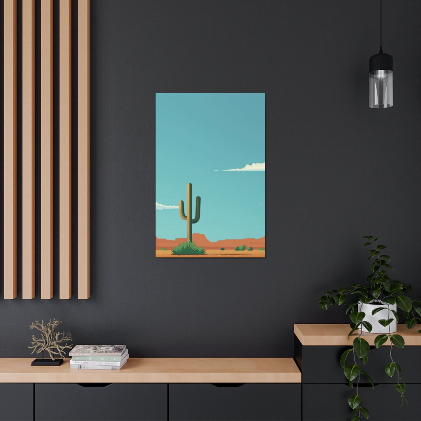 Saguaro Cactus in Desert - Illustration Canvas Gallery Wraps