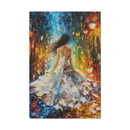 Bride walking in the streets - Leonid Afremov Style Digital Print Canvas Gallery Wraps