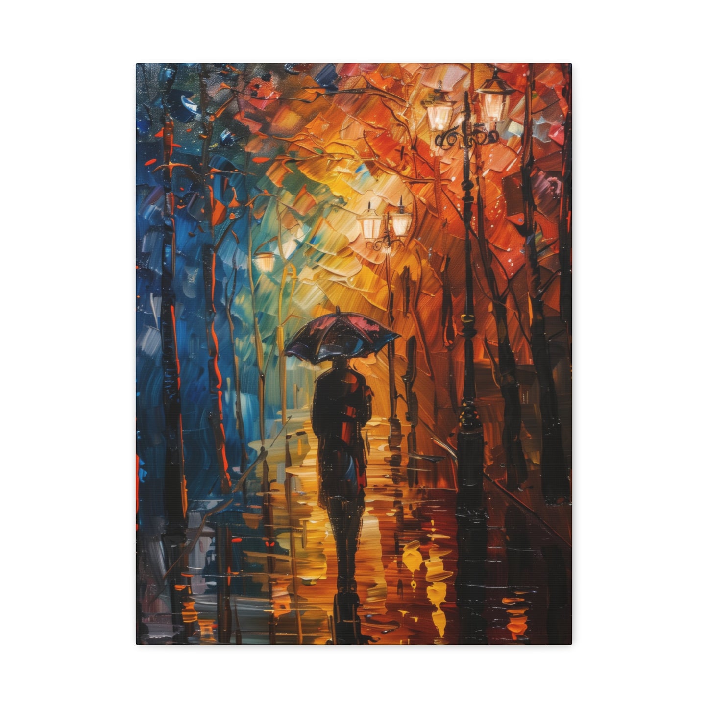 man walking in the street with umbrella - Leonid Afremov Style Digital Print Canvas Gallery Wraps