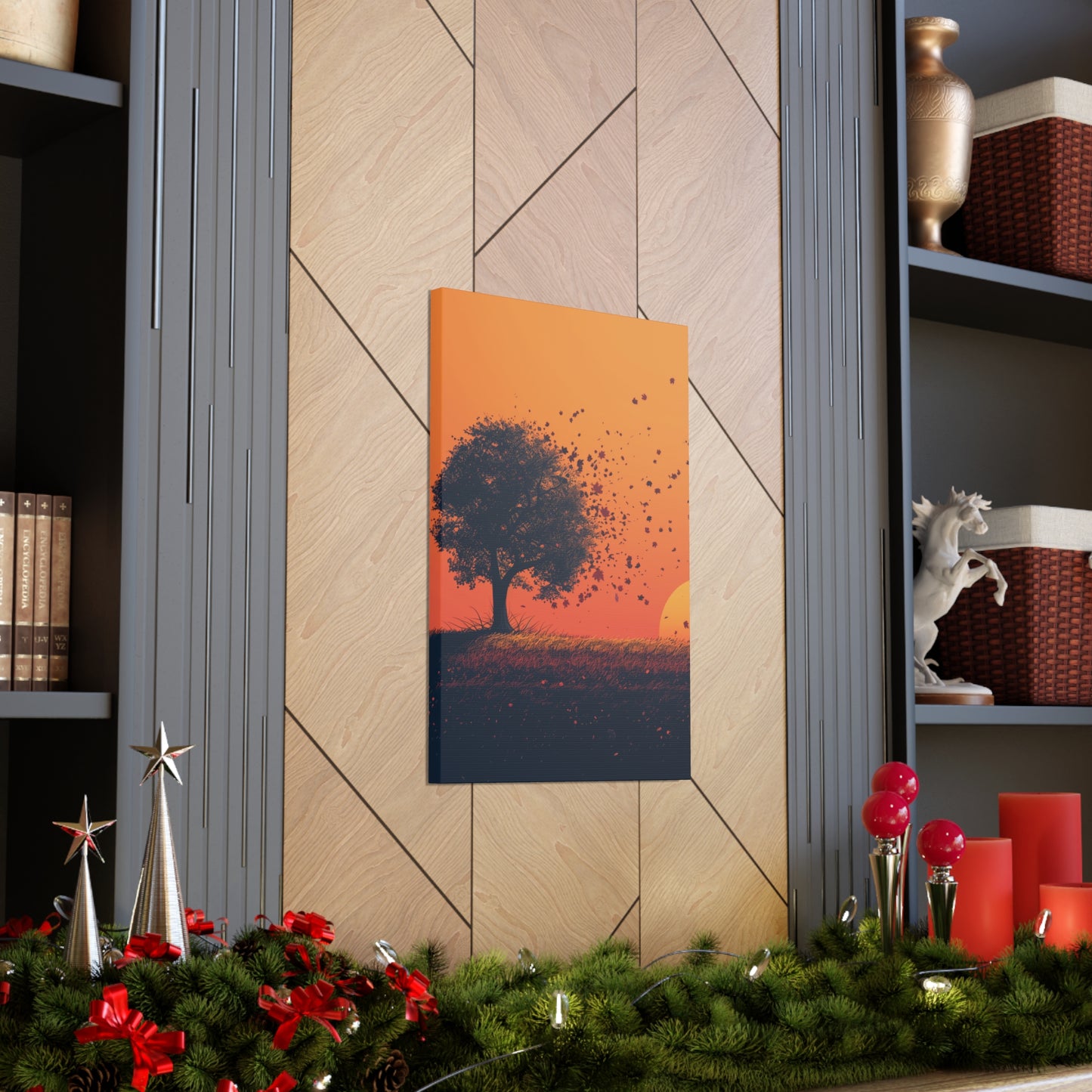 Tree in a Golden Sunset Digital Illustration Canvas Gallery Wraps