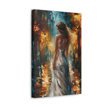 bride walking in street - Leonid Afremov Style Digital Print Canvas Gallery Wraps