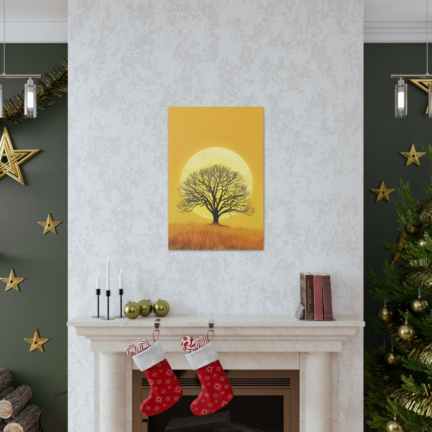 A Leafless Tree in a Golden Evening Digital illustration Canvas Gallery Wraps