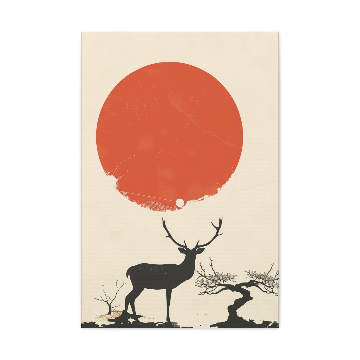 Deer and Sun - Takeshi Kitano Style Digital Illustration Canvas Gallery Wraps