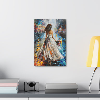 bride walking in street - Leonid Afremov Style Digital Print Canvas Gallery Wraps