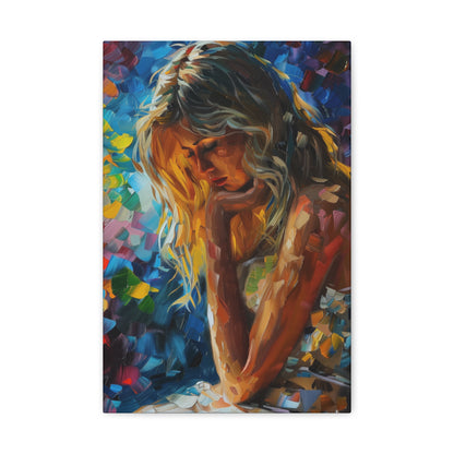 Cute Girl - Leonid Afremov Style Digital Oil Painting Canvas Gallery Wraps