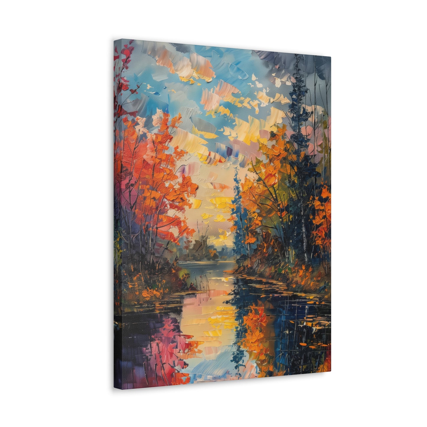 Pond in a Autumn Forest - Claude Monet Style Digital Print Canvas Gallery Wraps