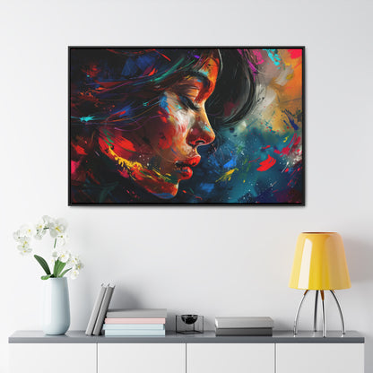 Beautiful Girl Face - Colorful Impressionist Style Digital Canvas Art Print Horizontal Frame