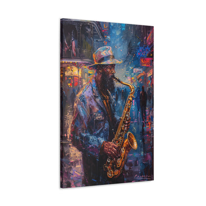 Man Playing Horn on the Street - Rembrandt Style Digital Oil Painting Canvas Gallery Wraps