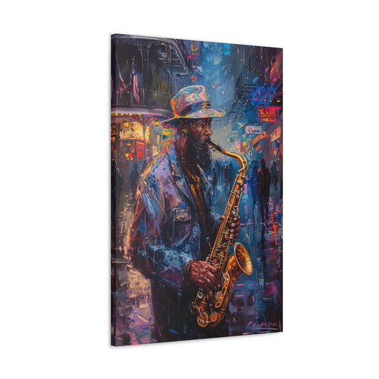 Man Playing Horn on the Street - Rembrandt Style Digital Oil Painting Canvas Gallery Wraps