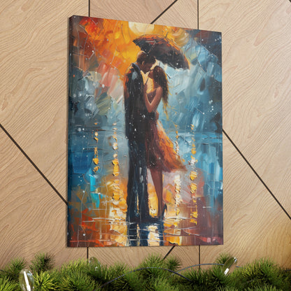 couple holding a umbrella in rain - Leonid Afremov Style Digital Print Canvas Gallery Wraps