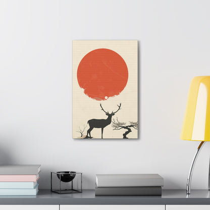 Deer and Sun - Takeshi Kitano Style Digital Illustration Canvas Gallery Wraps