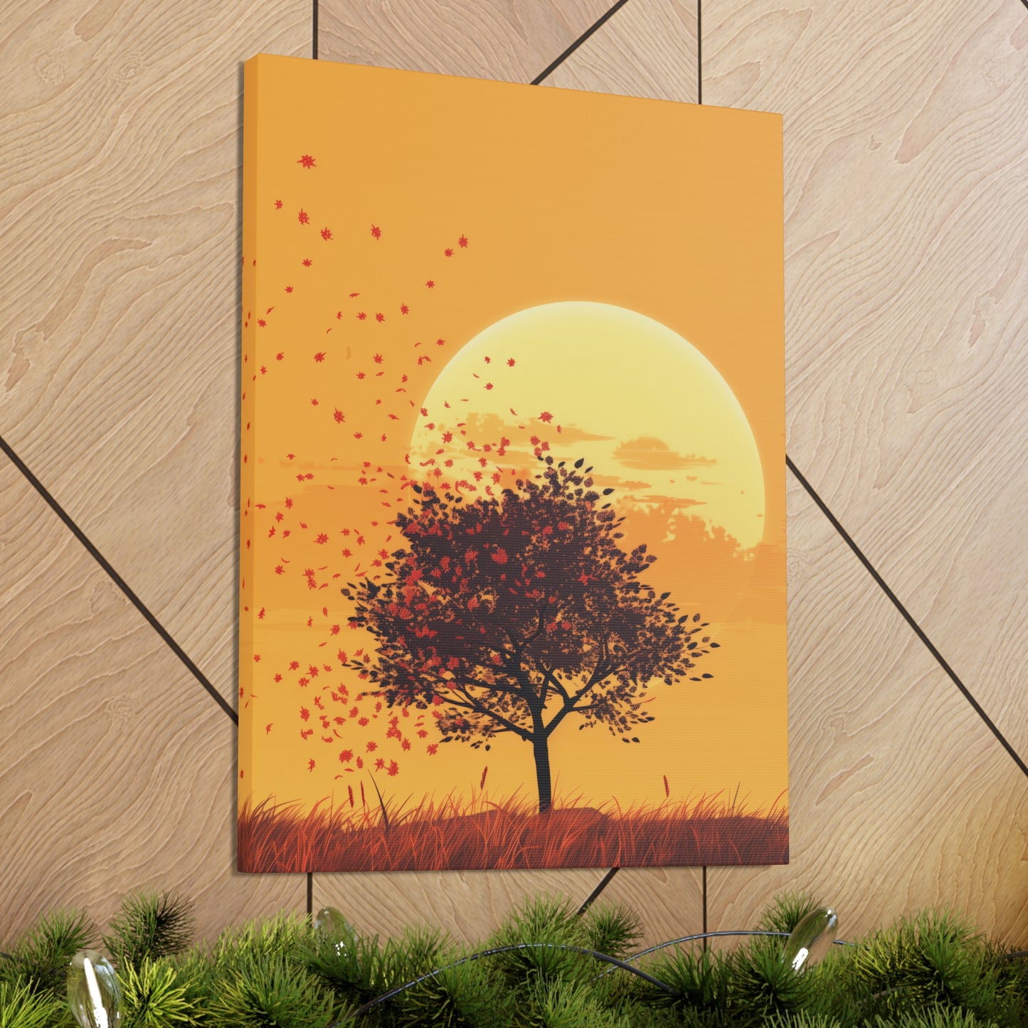 Tree in a Golden Sunset Digital Illustration Canvas Gallery Wraps