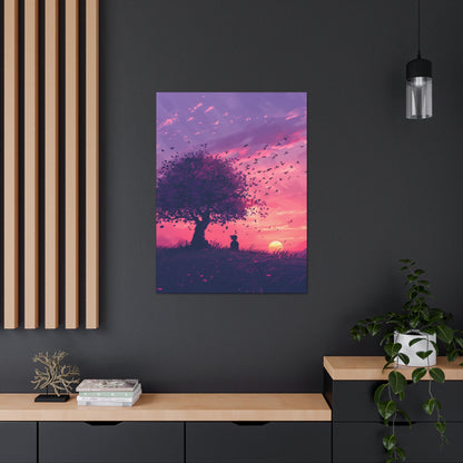 Tree in a Purple Sunset Digital Illustration Canvas Gallery Wraps