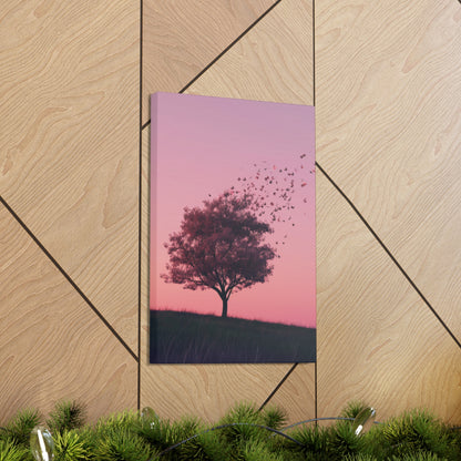 Tree in a Purple Sunset Digital Illustration Canvas Gallery Wraps