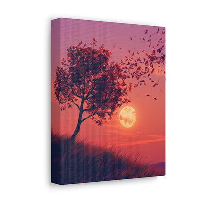 Tree in a Purple Sunset Digital Illustration Canvas Gallery Wraps