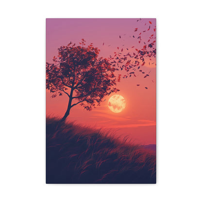 Tree in a Purple Sunset Digital Illustration Canvas Gallery Wraps