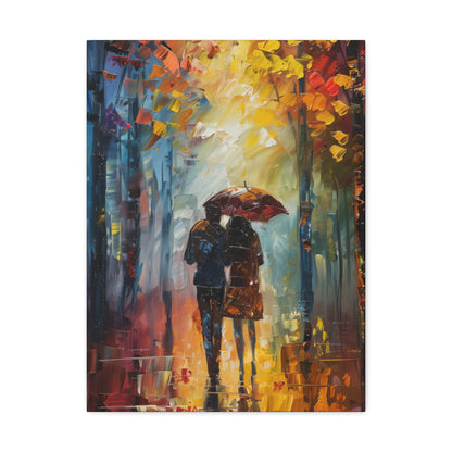 Couple Walking in the Street with Umbrella - Leonid Afremov Style Digital Oil Painting Canvas Gallery Wraps