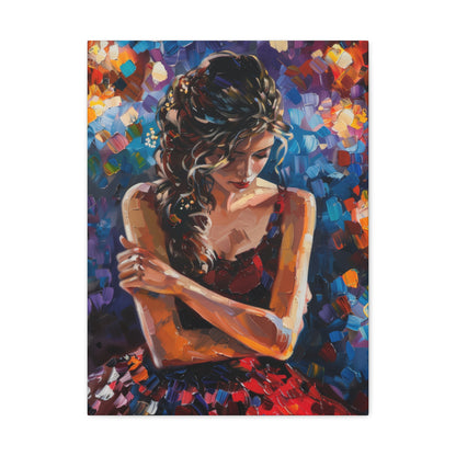 Girl with red dress - Leonid Afremov Style Digital Print Canvas Gallery Wraps