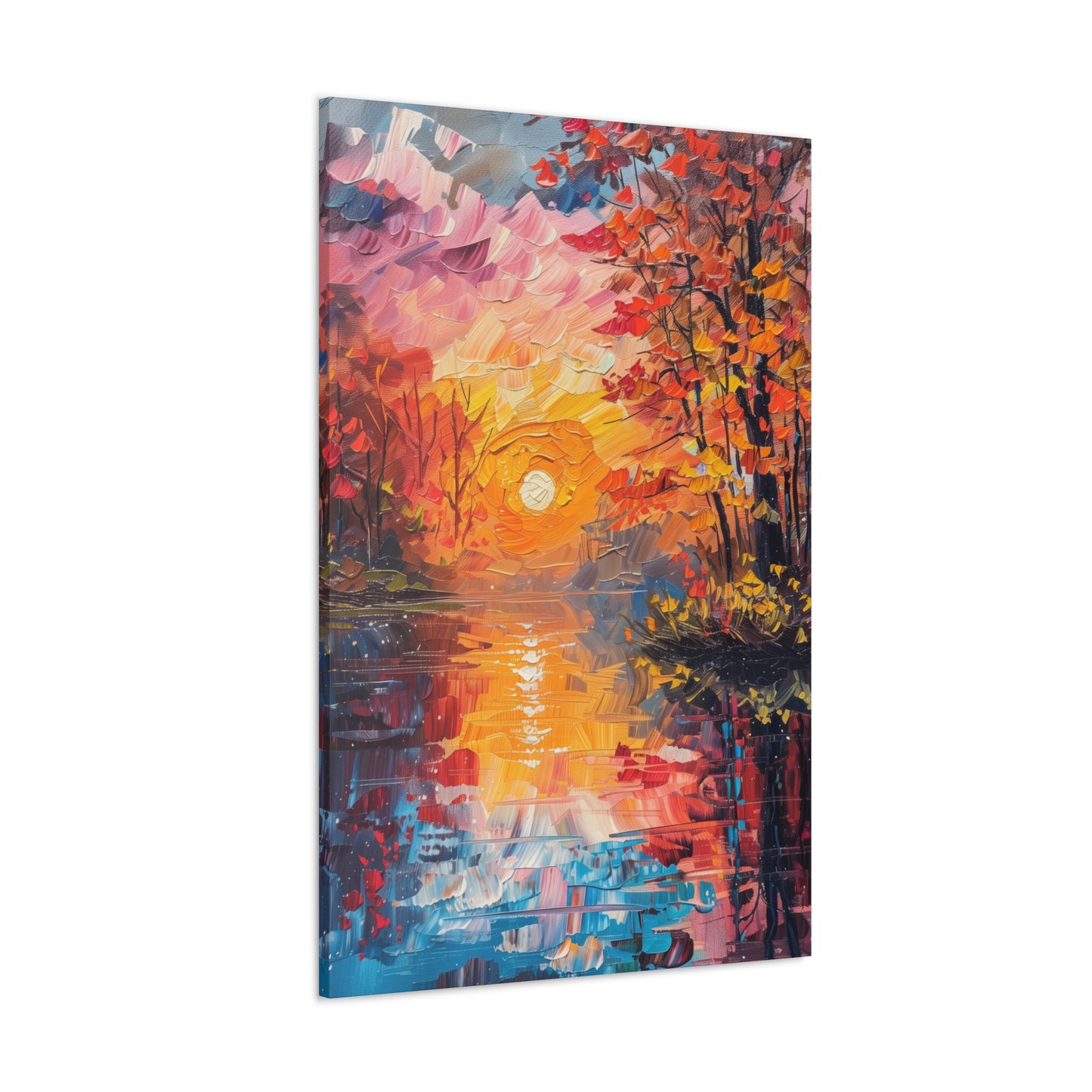 Pond in a Autumn Forest - Claude Monet Style Digital Print Canvas Gallery Wraps