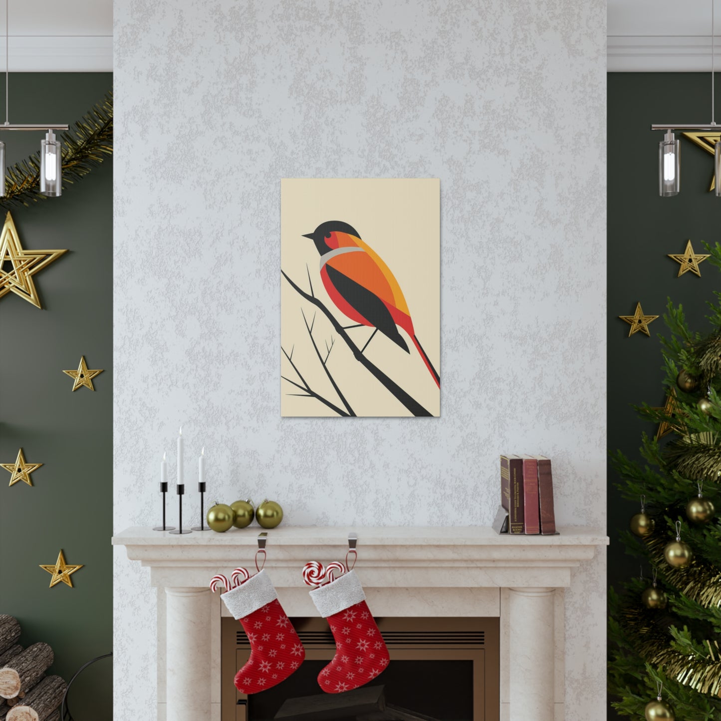 Bird siting on a tree branch Digital Illustration Canvas Gallery Wraps