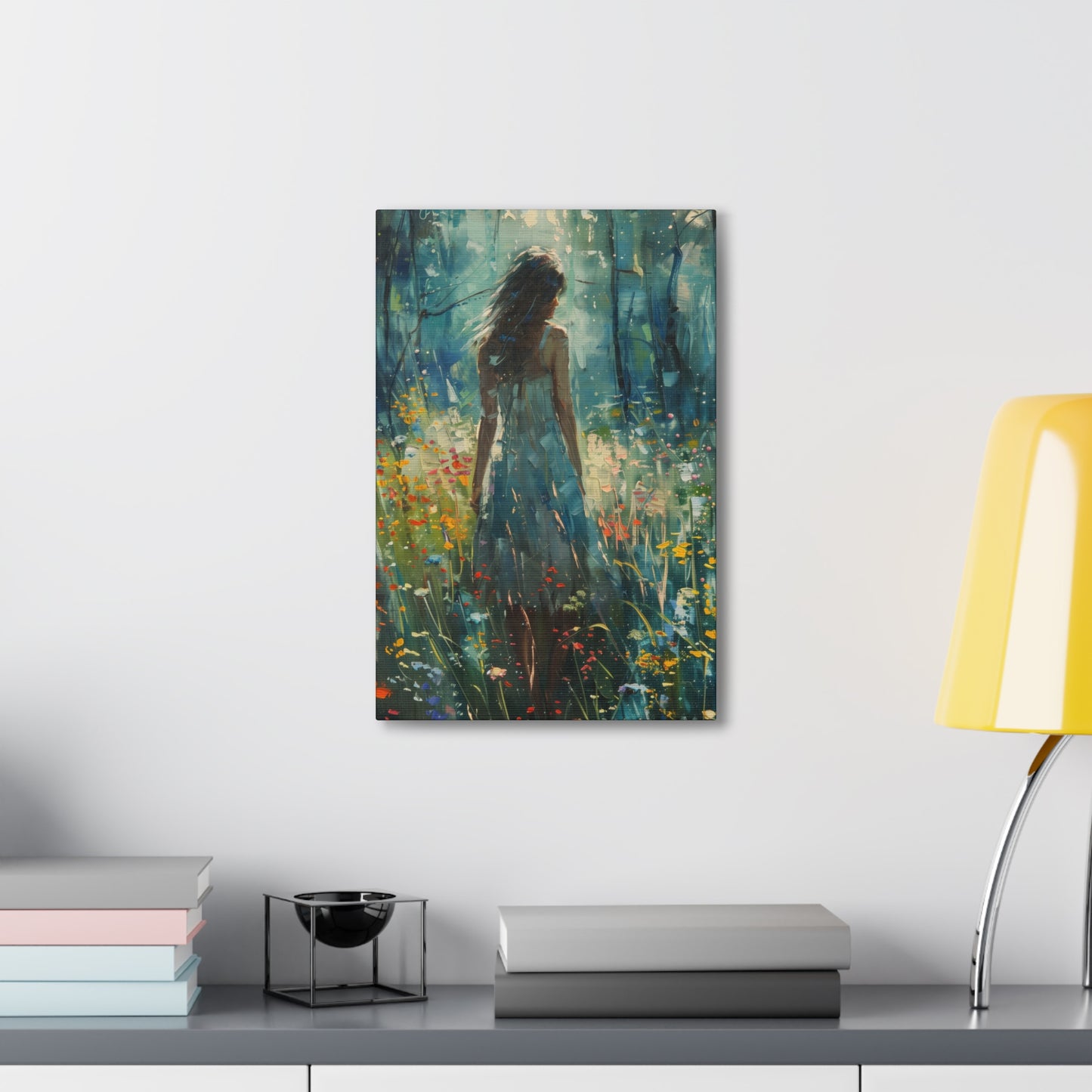 a girl looking into a forest Digital Oil Painting Print Canvas Gallery Wraps