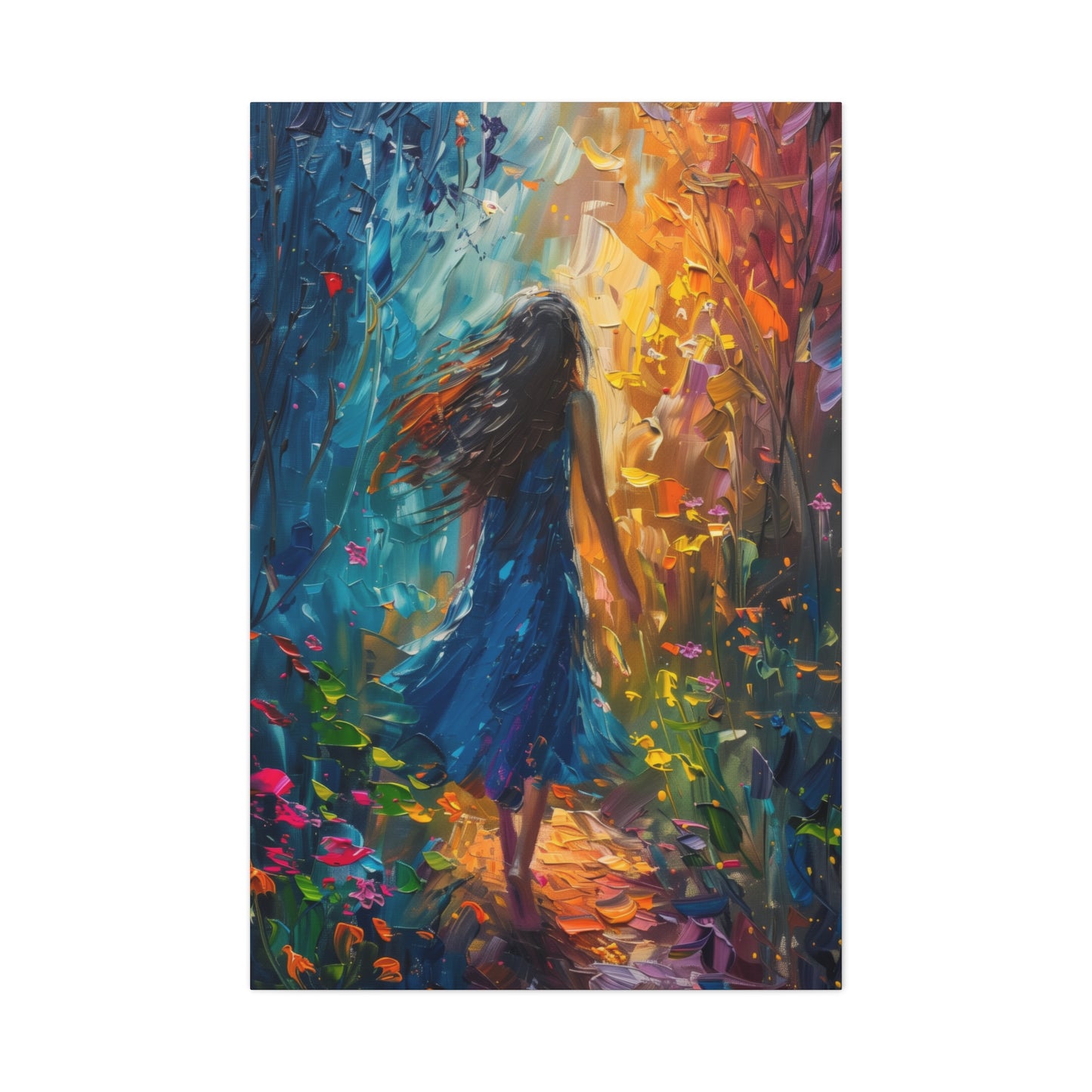 girl walking through trees Digital Oil Painting Print Canvas Gallery Wraps