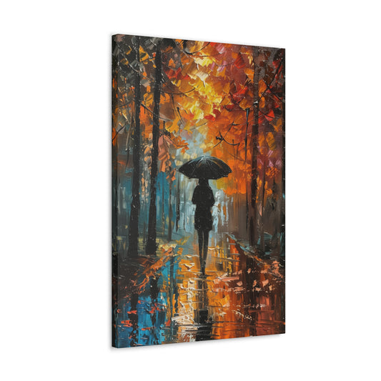 girl with an umbrella walking through forest road - Leonid Afremov Style Digital Print Canvas Gallery Wraps