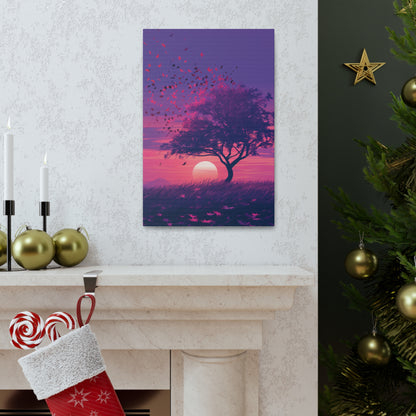 Tree in a Purple Sunset Digital Illustration Canvas Gallery Wraps