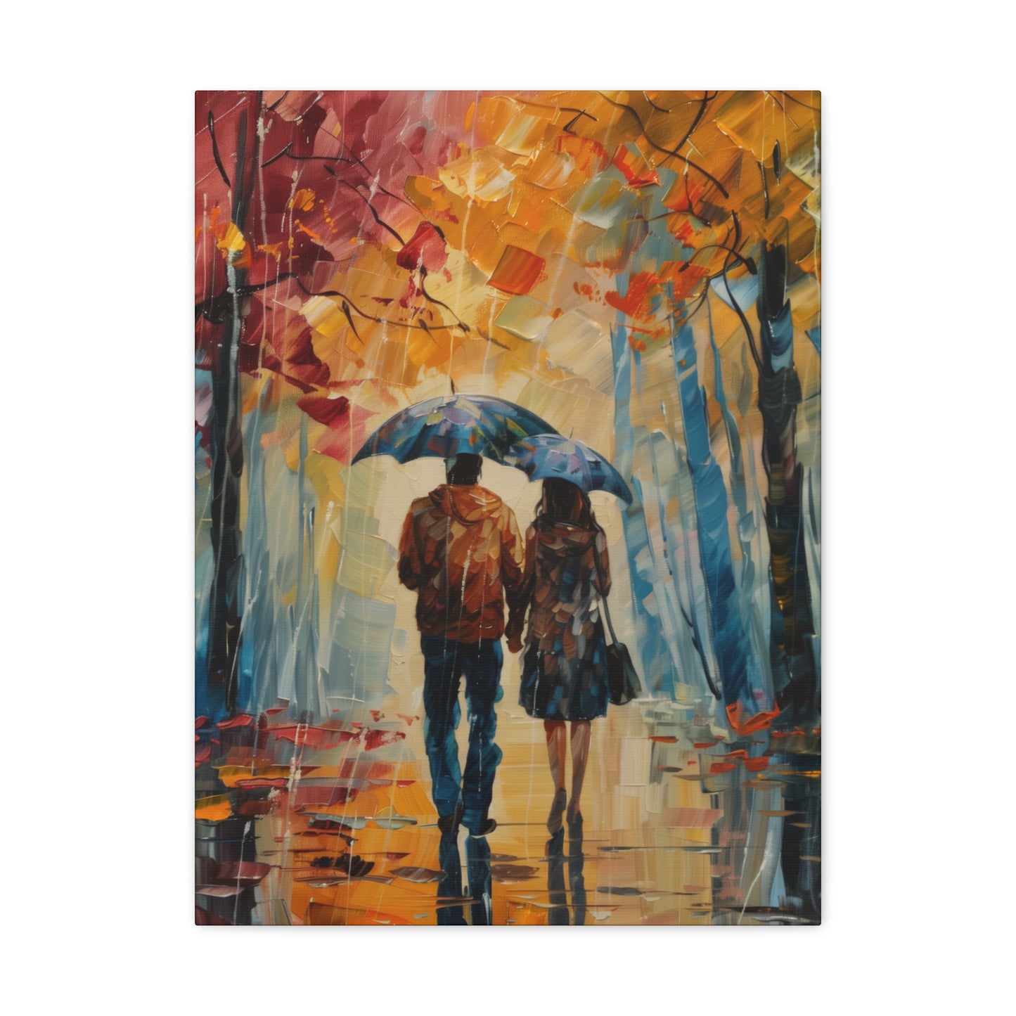 couple walking on the street with umbrella - Leonid Afremov Style Digital Print Canvas Gallery Wraps