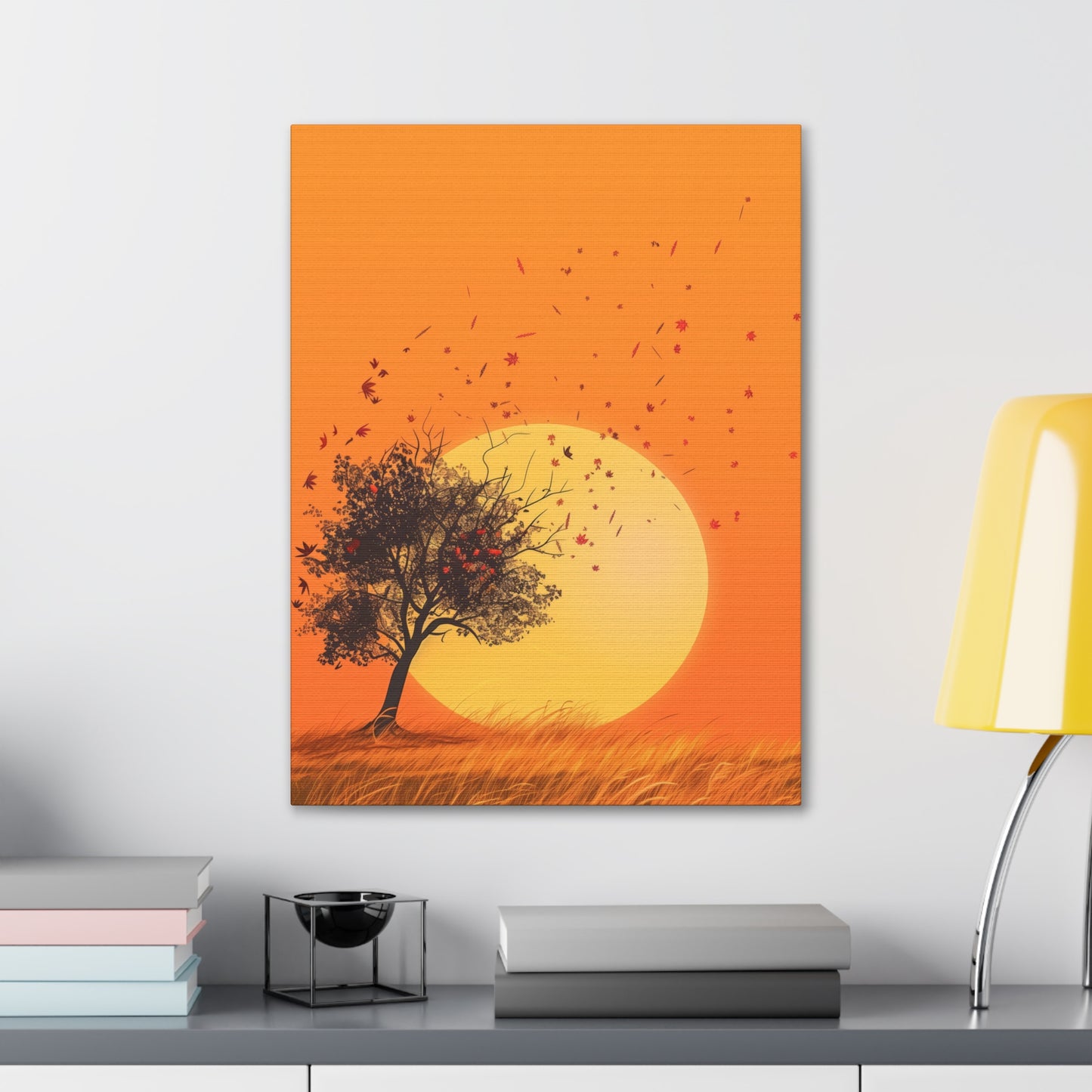 Tree in a Golden Sunset Digital Illustration Canvas Gallery Wraps