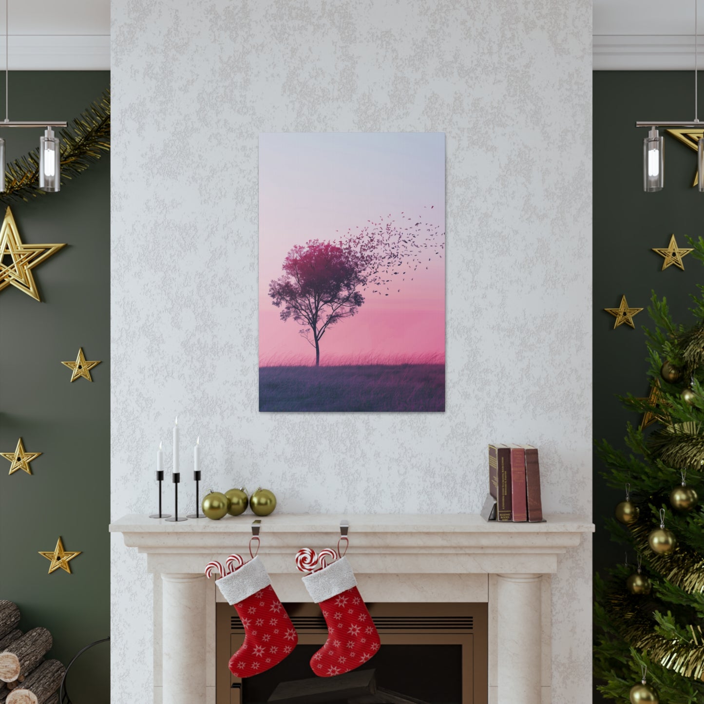 Tree in a Purple Sunset Digital Illustration Canvas Gallery Wraps