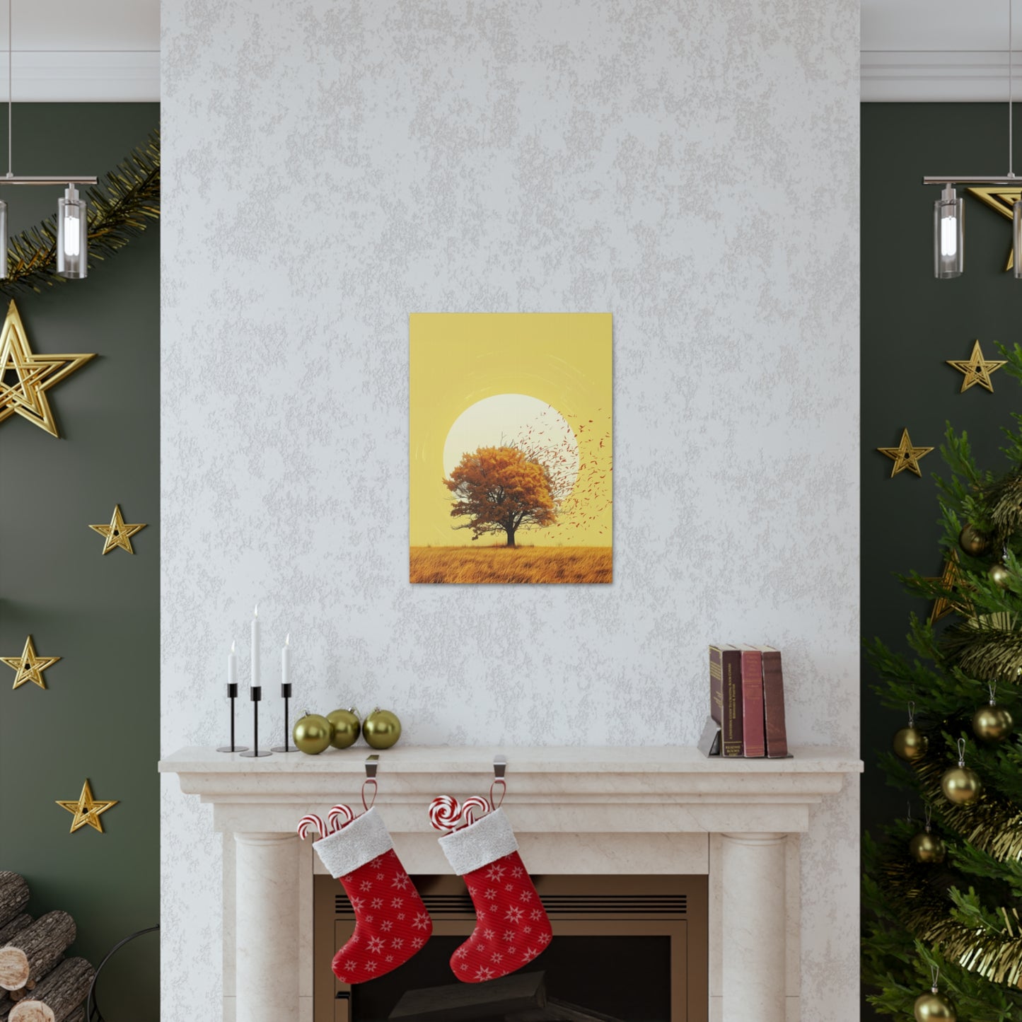 Tree in a Golden Sunset Digital Illustration Canvas Gallery Wraps