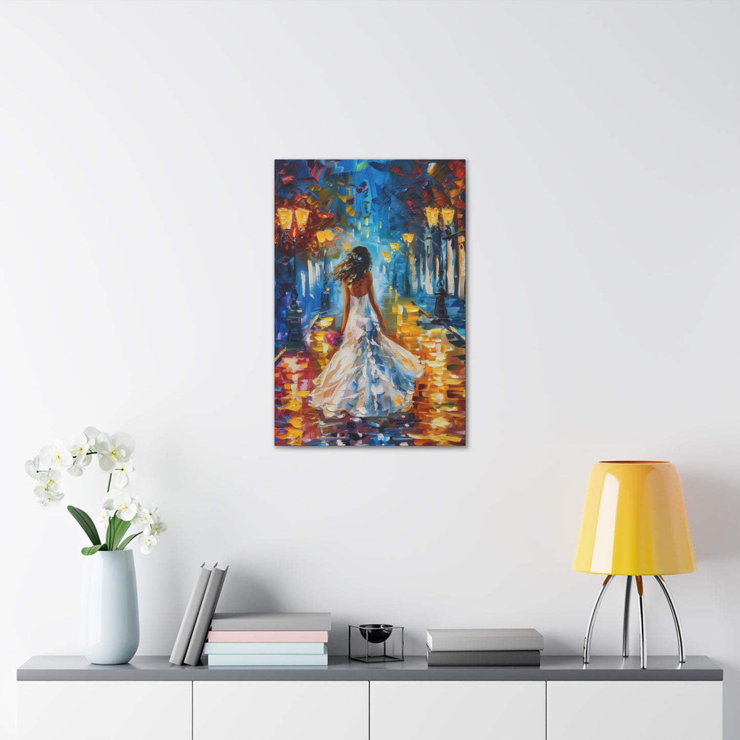 bride walking in the street - Leonid Afremov Style Digital Print Canvas Gallery Wraps