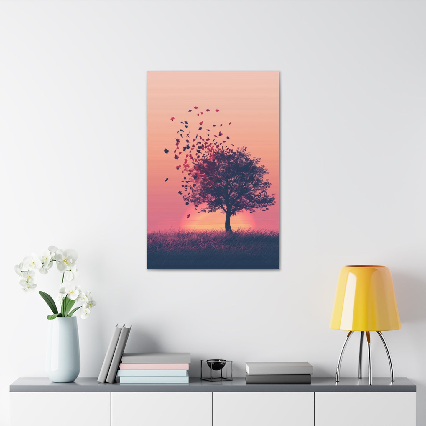 Tree in a Golden Sunset Digital Illustration Canvas Gallery Wraps