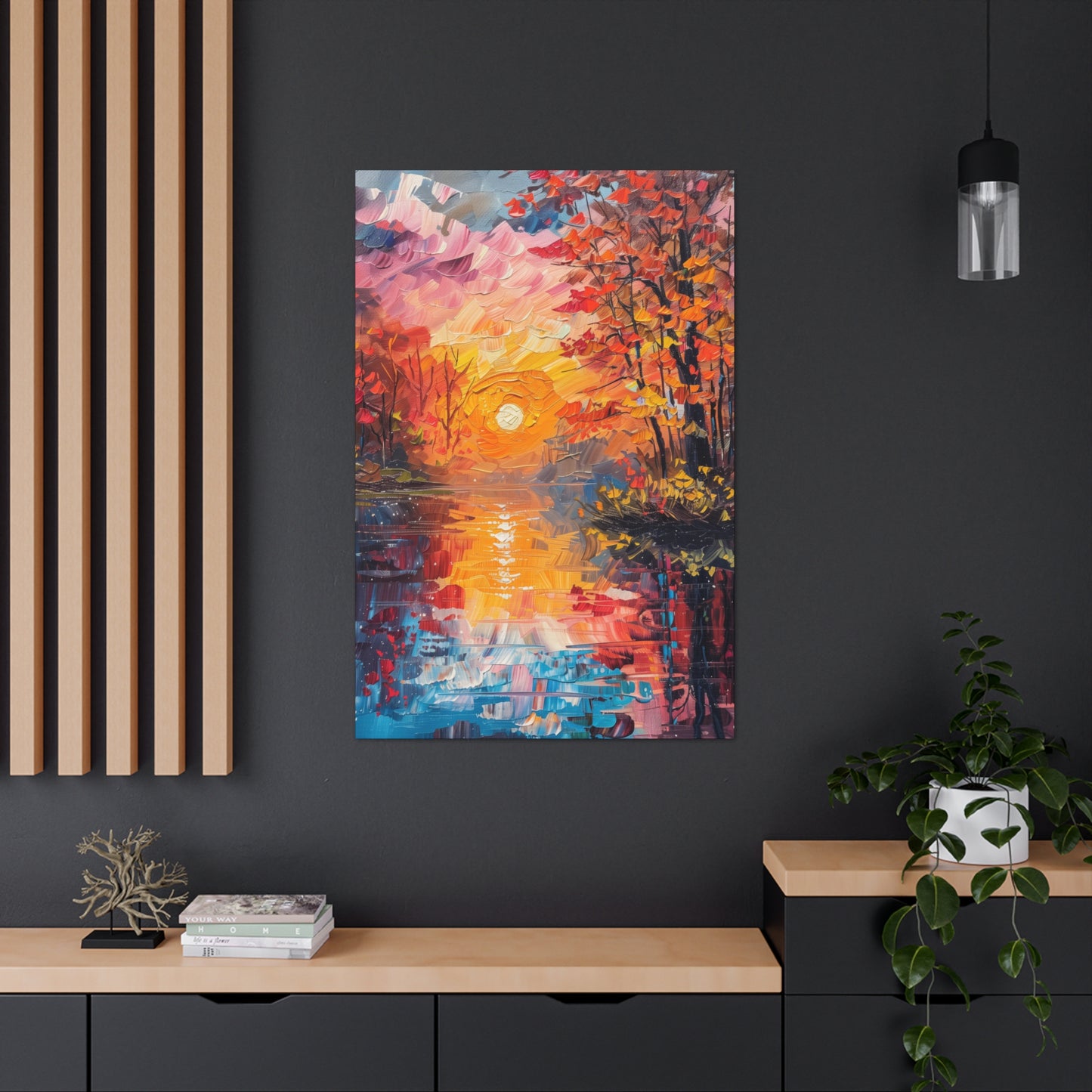 Pond in a Autumn Forest - Claude Monet Style Digital Print Canvas Gallery Wraps