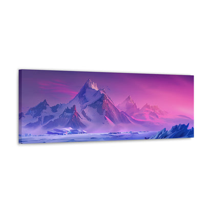 Snowy Mountain Evening in Antarctica - Digital Landscape Illustration Panorama Canvas Gallery Wraps