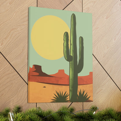 Saguaro Cactus in Desert - Illustration Canvas Gallery Wraps