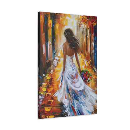 bride walking in the street - Leonid Afremov Style Digital Print Canvas Gallery Wraps