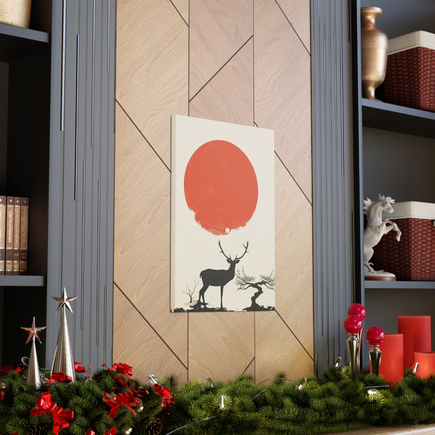 Deer and Sun - Takeshi Kitano Style Digital Illustration Canvas Gallery Wraps