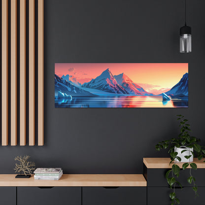 Snowy Mountain Evening in Antarctica - Digital Landscape Illustration Panorama Canvas Gallery Wraps