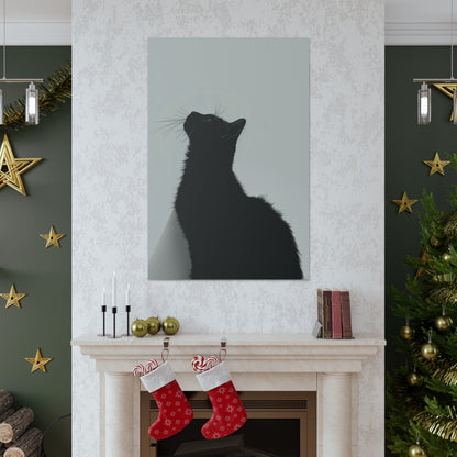 Black Cat Looking Up Digital Illustration Canvas Gallery Wraps