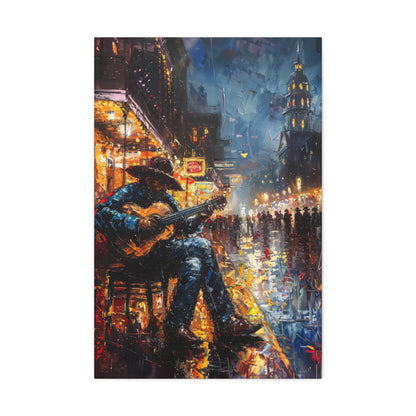 Man Playing Guitar on the Street - Rembrandt Style Digital Oil Painting  Canvas Gallery Wraps