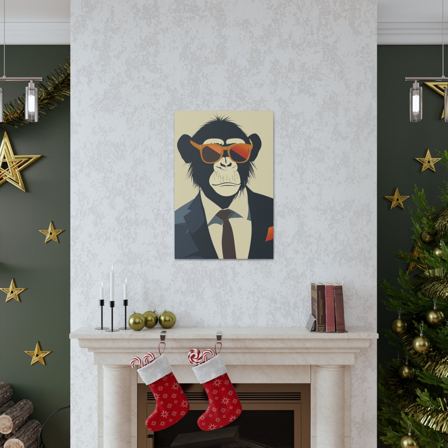 Ape Wearing Suite and Sunglasses Digital Illustration Canvas Gallery Wraps