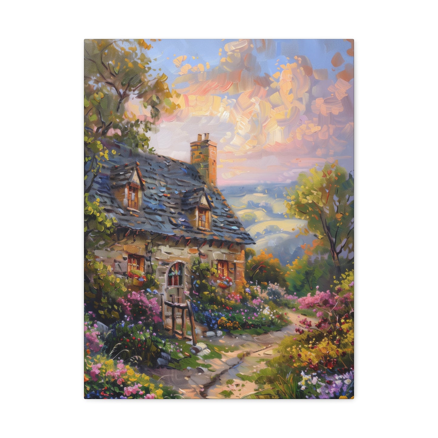 rich countryside house with garden in medieval times Digital Oil Painting Print Canvas Gallery Wraps