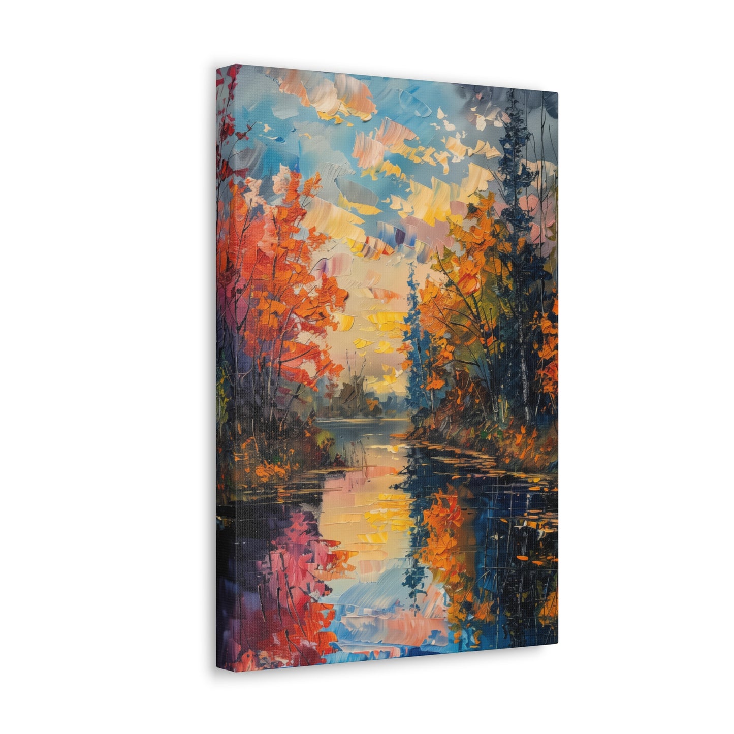 Pond in a Autumn Forest - Claude Monet Style Digital Print Canvas Gallery Wraps