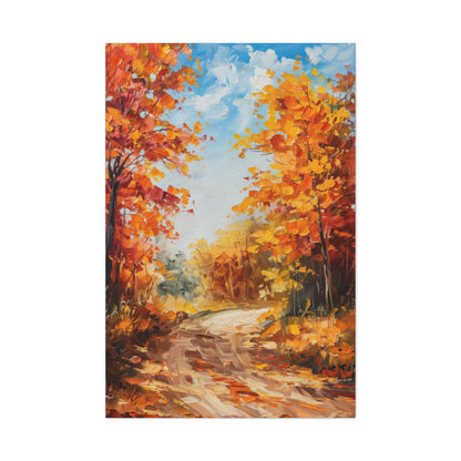 Road Through Autumn Forest - Leonid Afremov Style Oil Painting Canvas Gallery Wraps