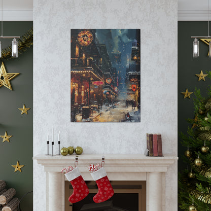 Christmas Time Downtown Street Corner - Rembrandt Style Digital Oil Painting Canvas Gallery Wraps